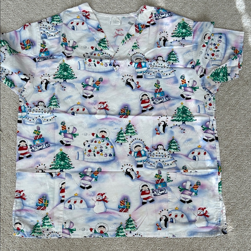 Festive Penguin  Christmas scrub top